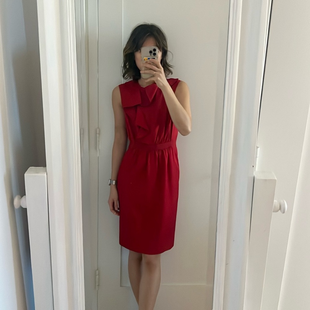 Red silk giambattista valli 100% silk ruffle shift dress